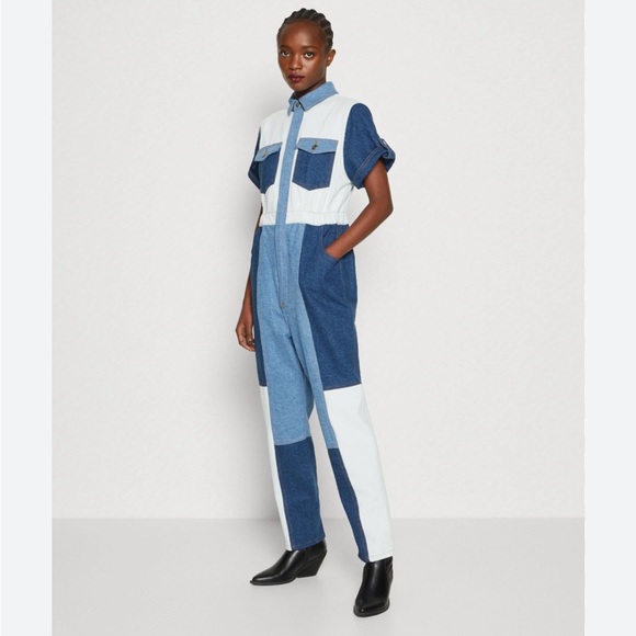 FARM Rio Blue and White Denim Overalls - Picture 1 of 2